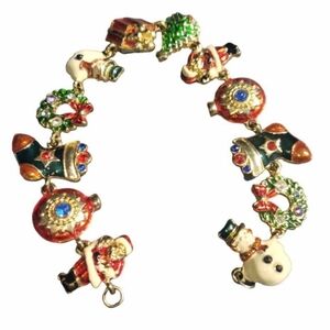 Vintage Chris Radko Christmas Charm Bracelet Santa Presents Snowman Tree